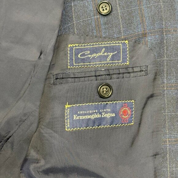 Coppley Blazer Ermenegildo Zegna Wool Sport Coat Check Blue 52 Extra Long - Picture 8 of 9